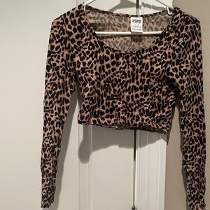 Animal Print Long Sleeve Crop Top